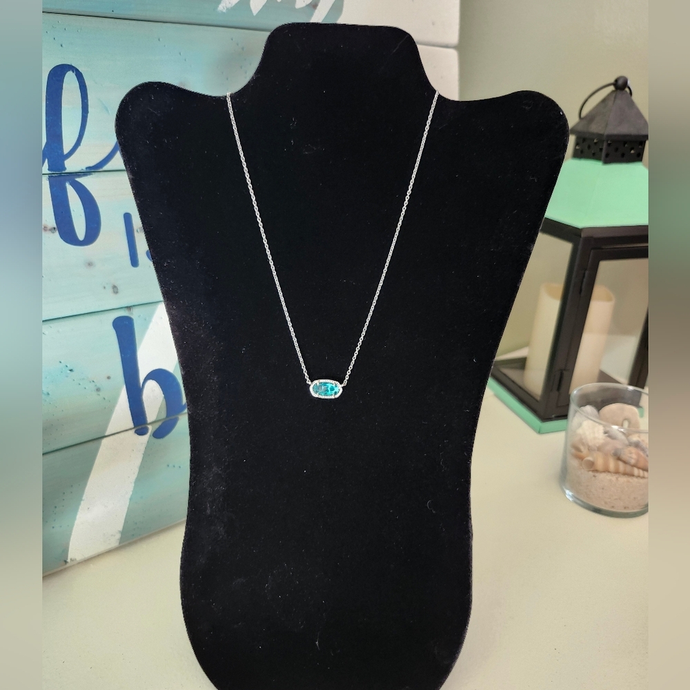 Kendra Scott Silver Necklace with Teal Gem